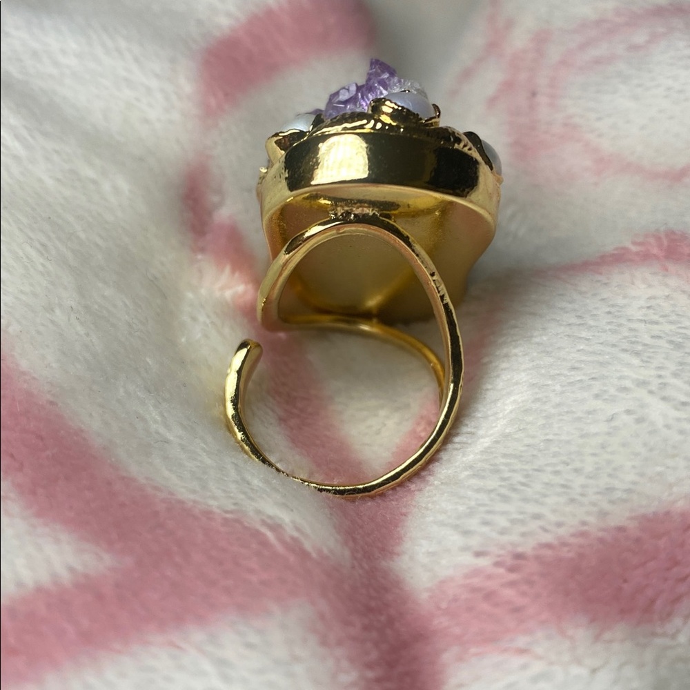 Real Amethyst and Pearl 18k GP Ring - Picture 4 of 5